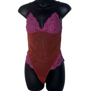 Dora Larsen women’s sexy lingerie bodysuit sheer mesh lace colorblock